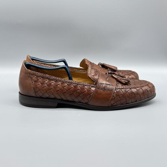 Cole Haan Shoes Men 10.5 Brown Woven Leather Slip On Tassel Loafer Dress Classic - Picture 1 of 13